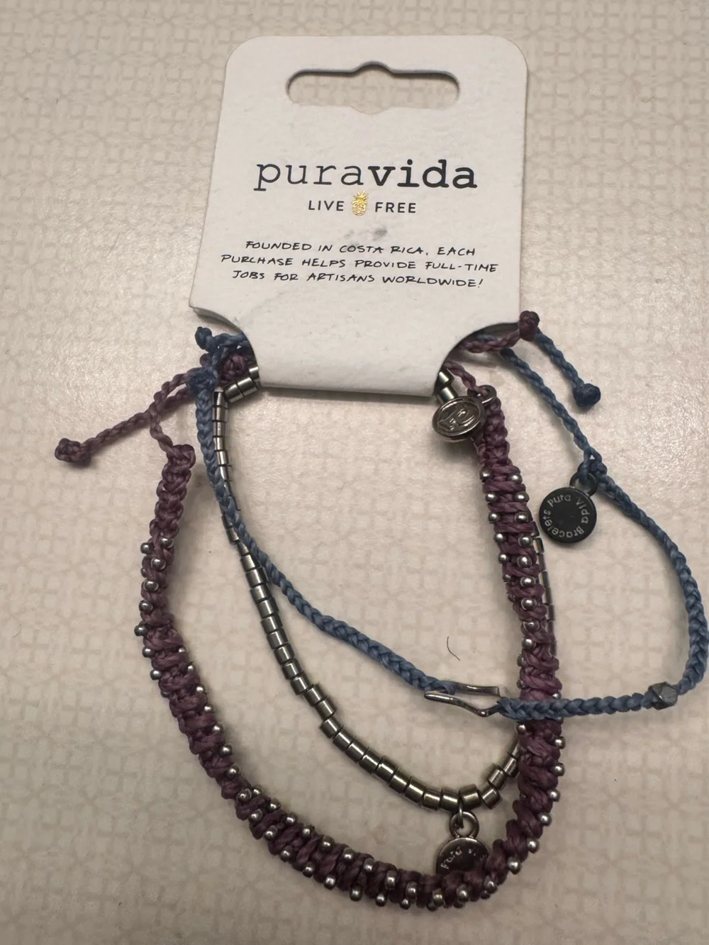Pura Vida Purple and Blue Mixed-Material Bracelet Set